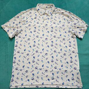 1764 Men's Golf Polo, White Skulls / Skii / Snowboarder Theme, Size 2XL XXL